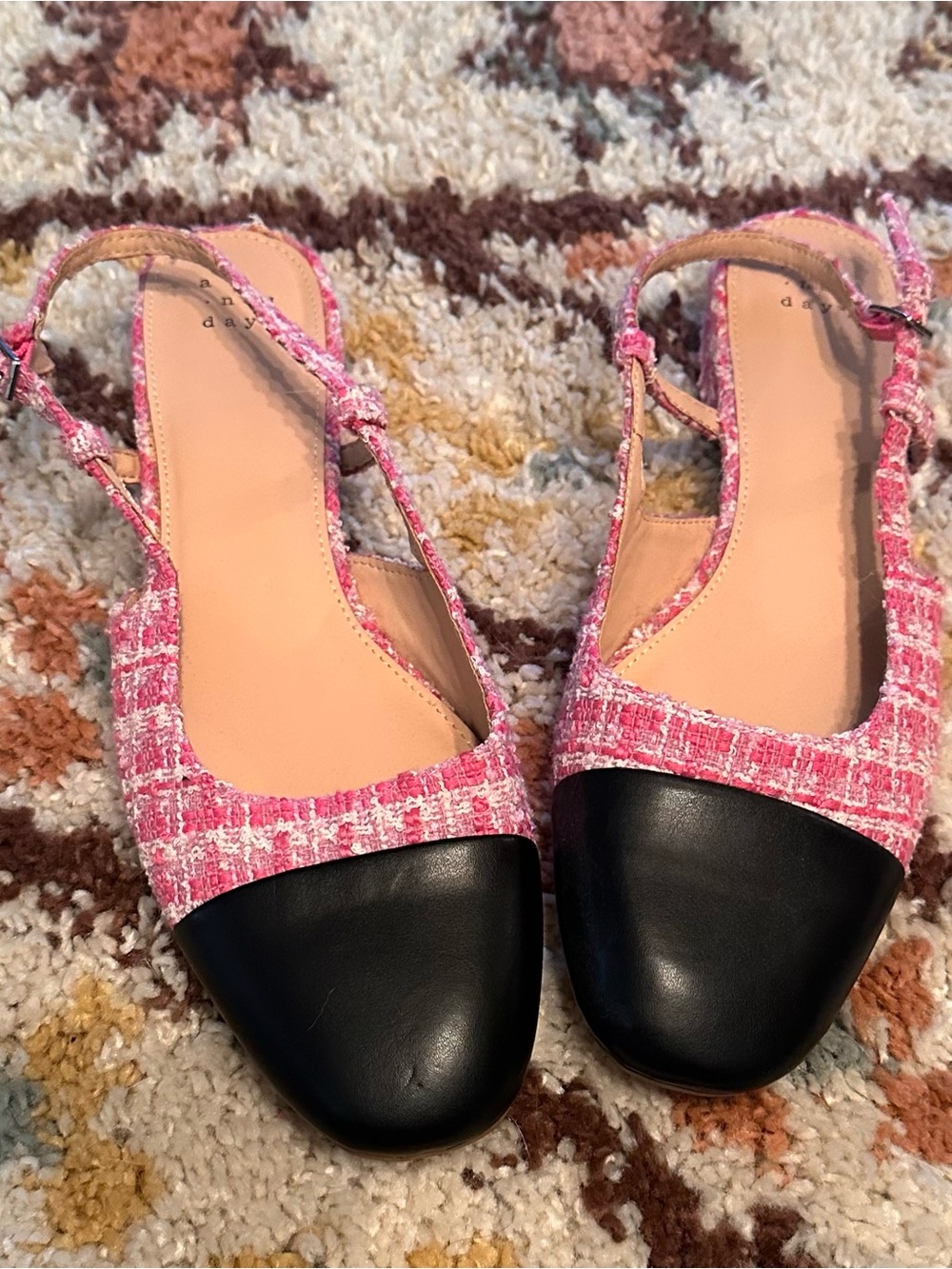 A New Day Pink Tweed Slingback Flats with Black Cap Toe